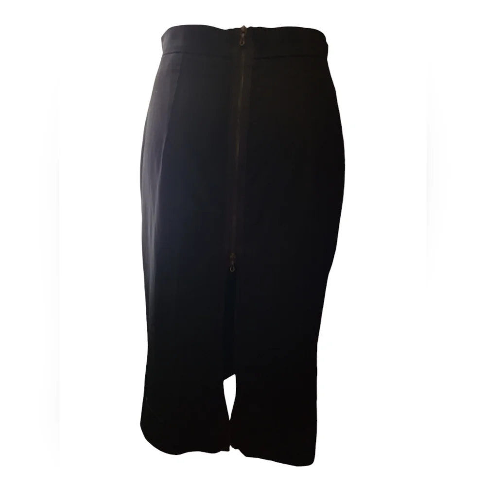 Lanvin Vintage Black Satin Pencil Skirt w/ 2-Way-Zips in Back